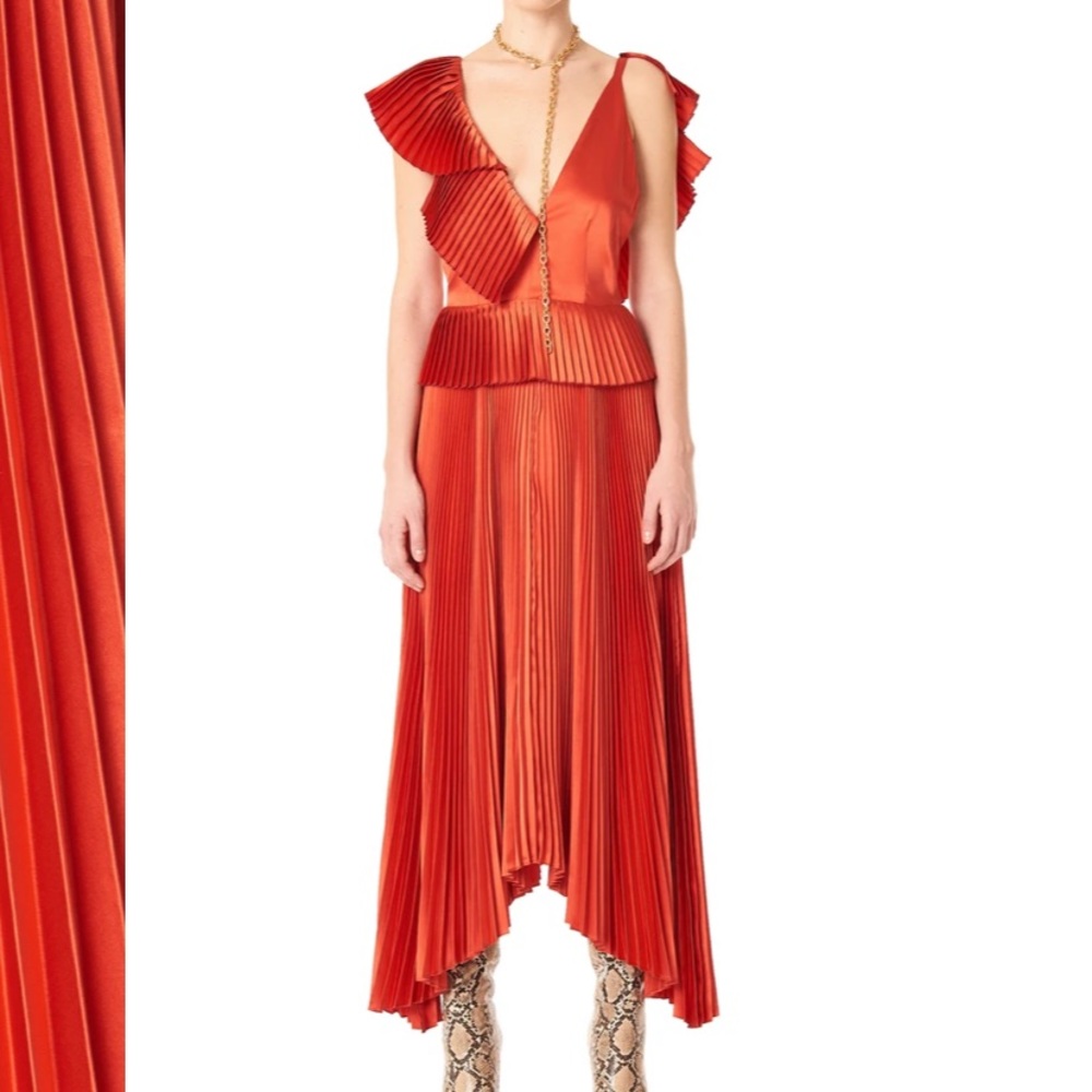 AMUR Orange Pleated Midi Dress